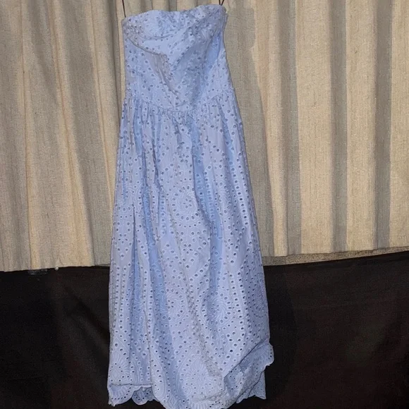 H&M Strapless Babydoll Midi Eyelet Dress in Soft Blue NWT S - Picture 9 of 9